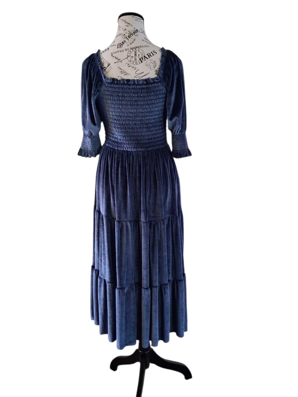 Baltic Born Blue Velvet Tiered Midi Dress Wedding Guest Holiday Medium - Picture 4 of 5